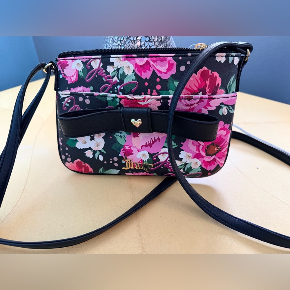 Juicy Couture Black Floral Bow Crossbody Bag